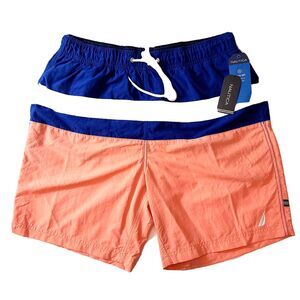 Nautica‎ Swim Trunks Mens 2XL Pale Coral Blue Orange Colorblocked 8" NEW